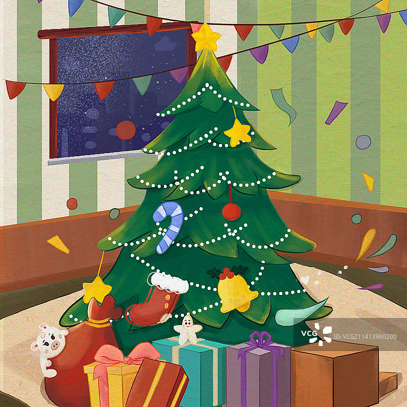 冬季欢乐圣诞庆祝手绘插画节日海报图片素材