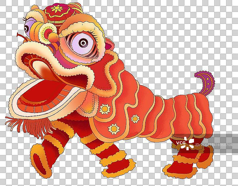新年新春春节过节过节节日氛围欢乐民风民俗舞狮子元素插画图片素材