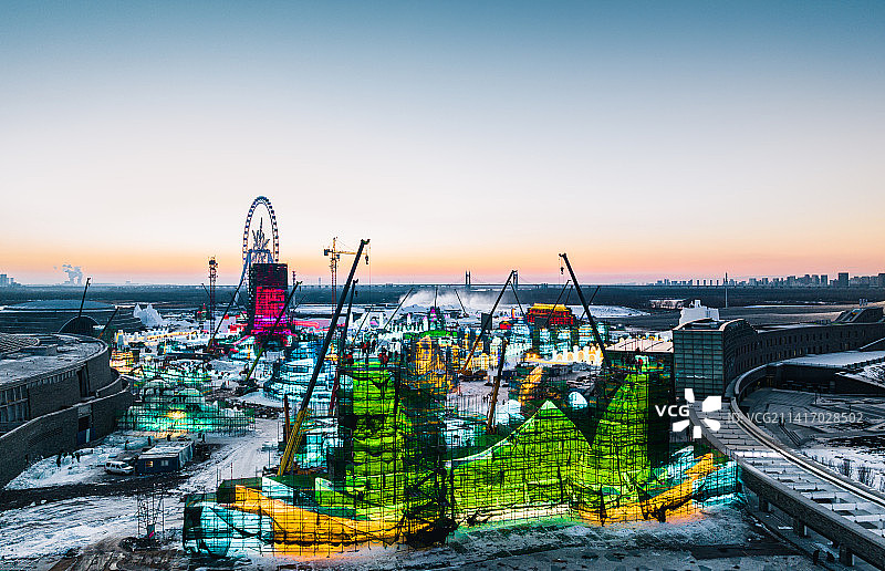 哈尔滨冬季冰雪节冰雪大世界建设工程图片素材