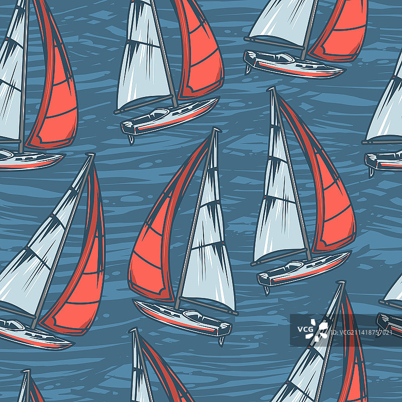 帆船帆船五颜六色的图案无缝衔接图片素材