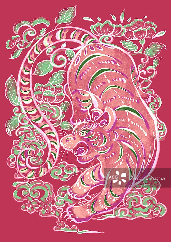 非凡洋红十二生肖中国风纹样-虎年图片素材
