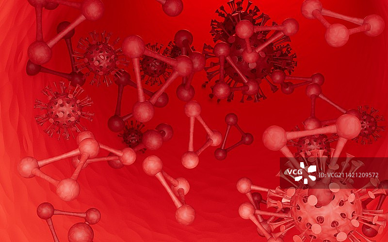 变异毒株与血液中分子3D渲染图片素材