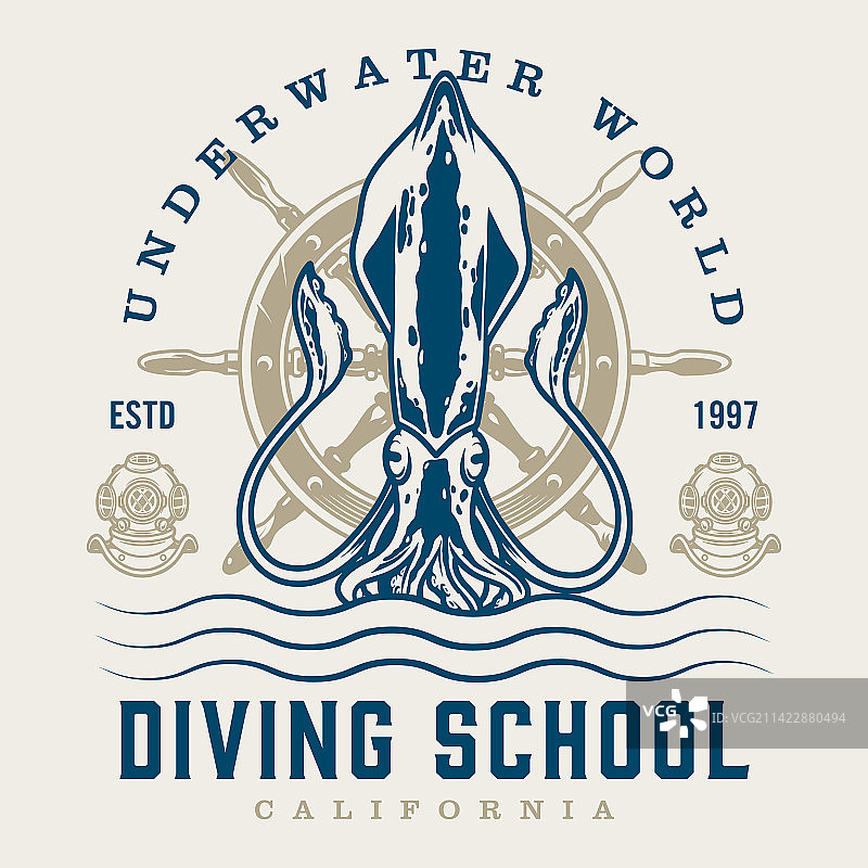 潜水学校的复古标志五颜六色图片素材