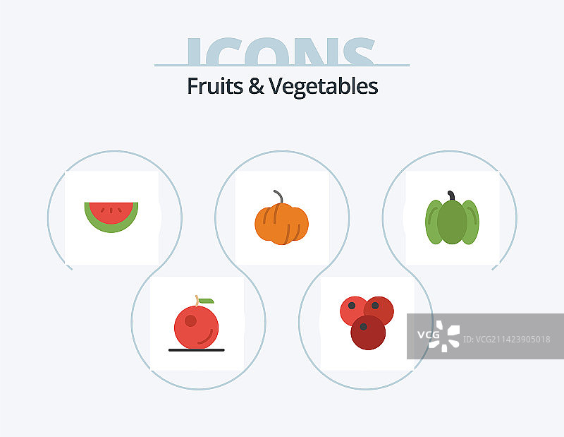 水果蔬菜平面图标包5个图标图片素材