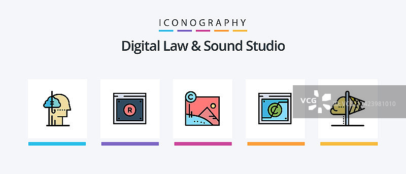 数码法和音响工作室线填满了5个图标图片素材
