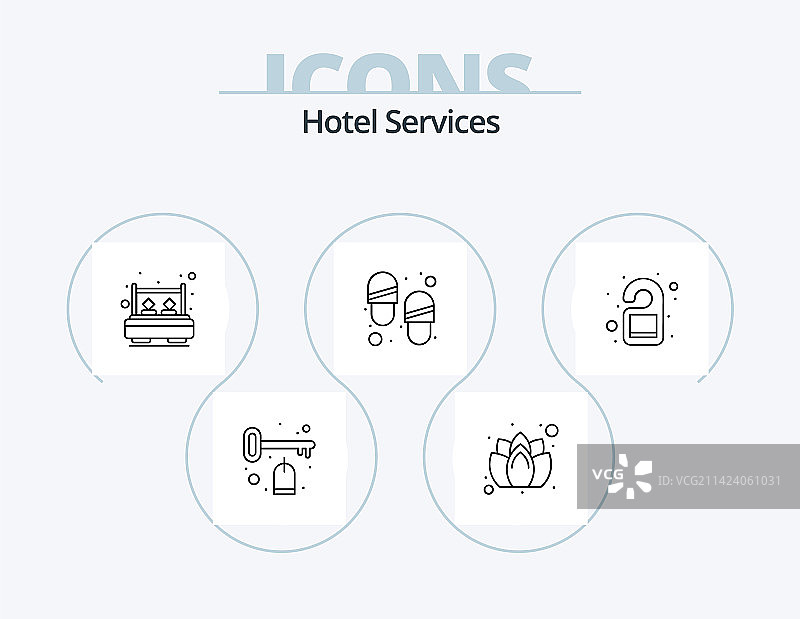 酒店服务线图标包5个图标设计图片素材
