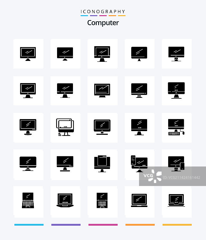 创意电脑25字形实心黑色图标包图片素材