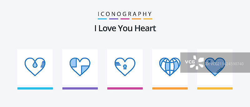 心脏蓝色5图标包包括爱的最爱图片素材