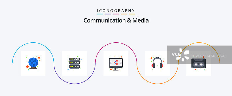 通信和媒体平面5图标包图片素材