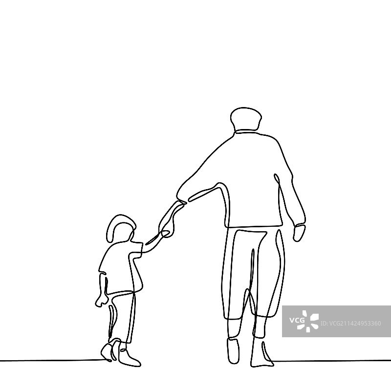 连续的一条线画着父亲和儿子图片素材