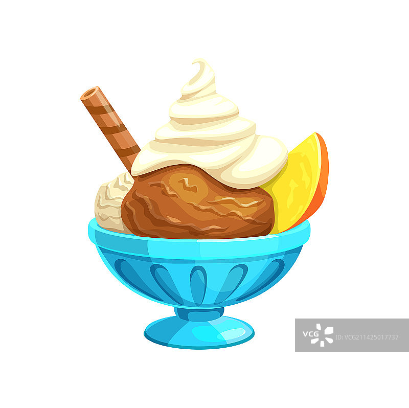 卡通冰淇淋配华夫饼和水果图片素材