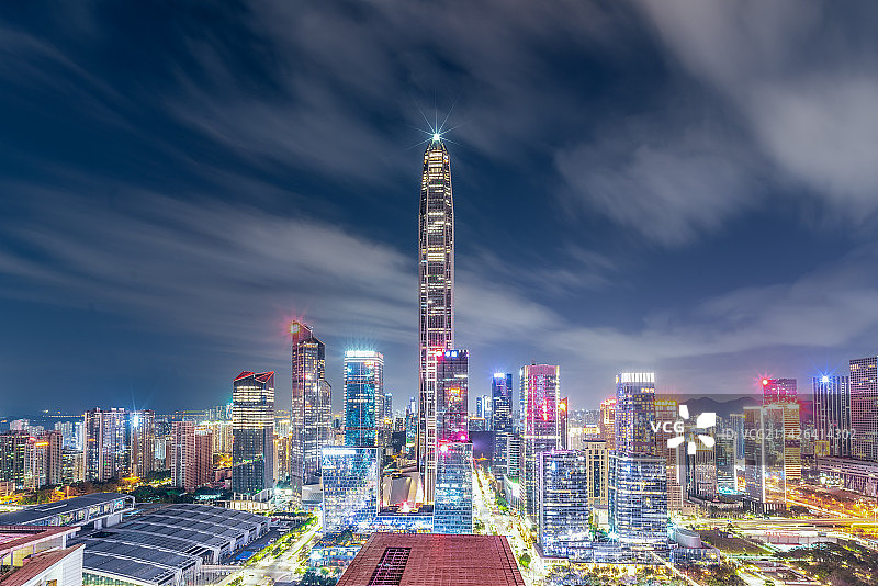 深圳福田区CBD城市天际线夜景风光图图片素材