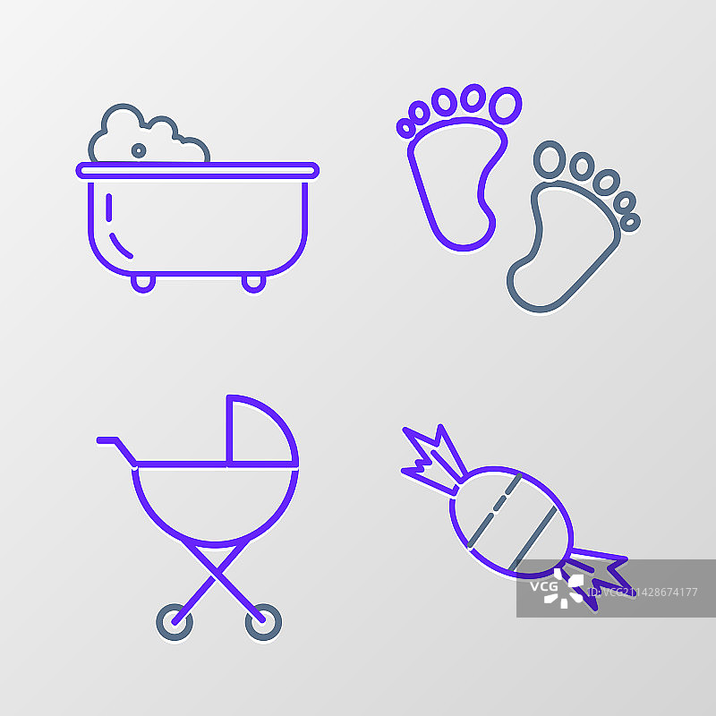 设置线糖果婴儿车的脚印和图片素材
