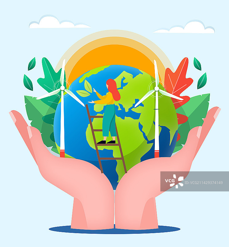 4月22日世界地球日环保风电方形插画2图片素材