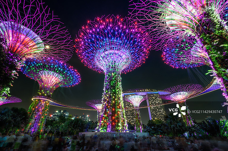 新加坡滨海湾花园巨树灯光秀图片素材