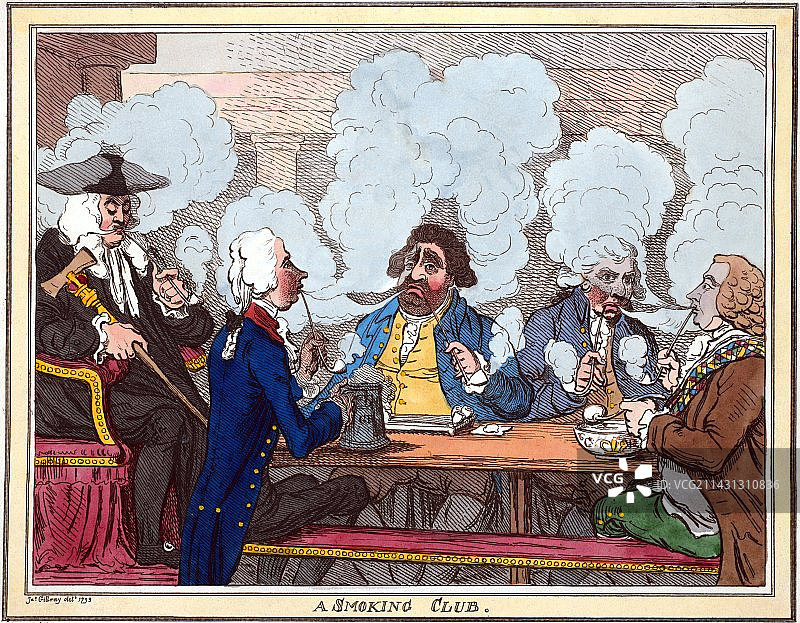 吸烟俱乐部，18世纪的艺术品图片素材
