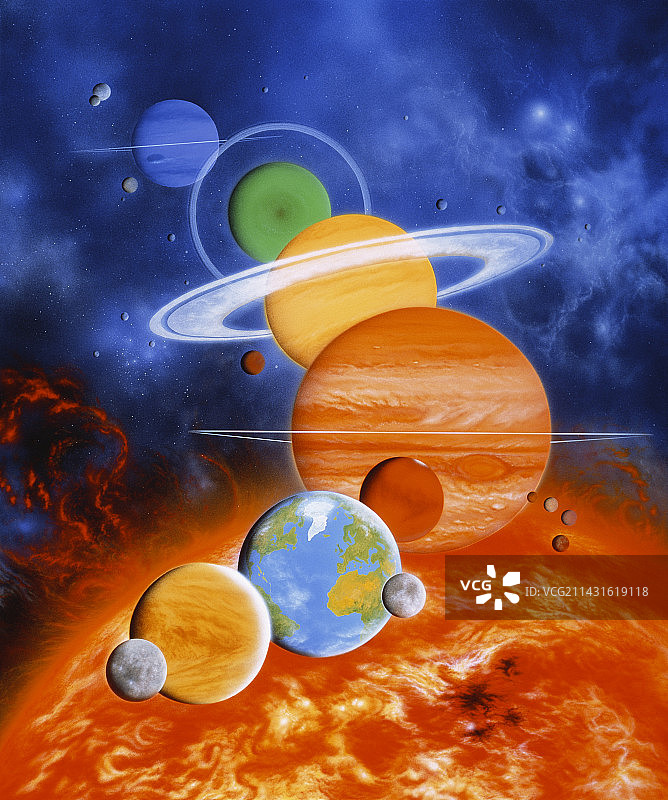 太阳和太阳系行星的艺术品图片素材