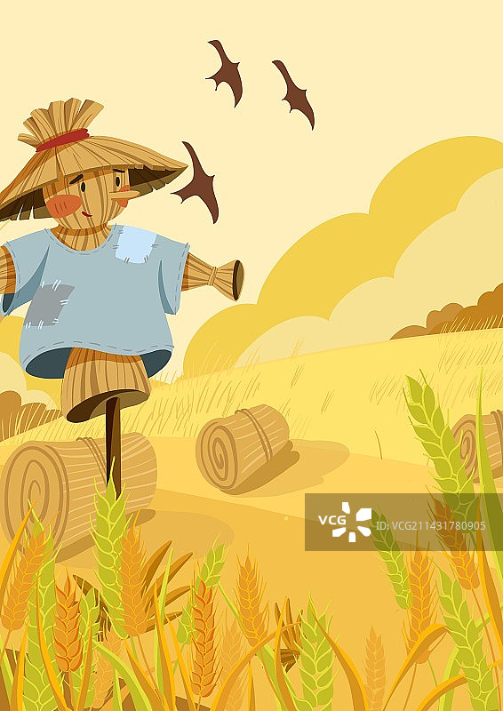 芒种  二十四节气 麦天 麦子 稻草人  背景 海报图片素材
