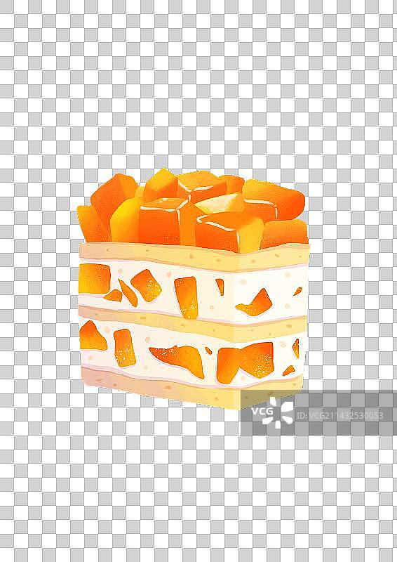 芒果方块蛋糕轻质感美食插画免扣元素图片素材