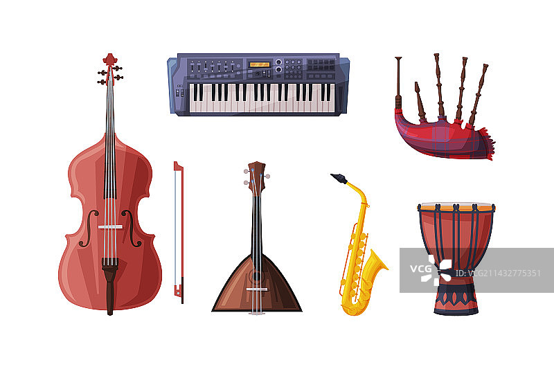 不同的乐器与大提琴巴拉莱卡图片素材