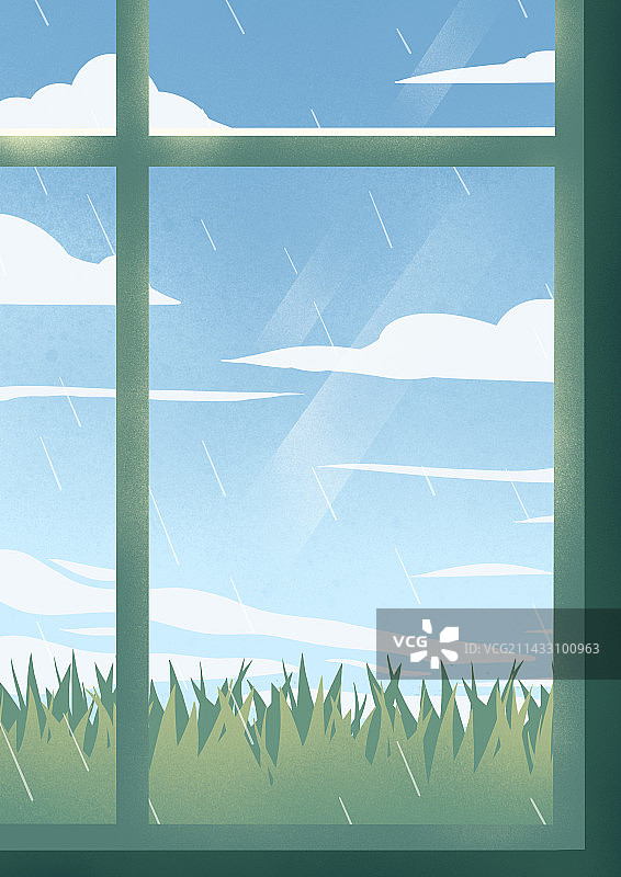 阴雨天草地窗口视角背景素材图片素材