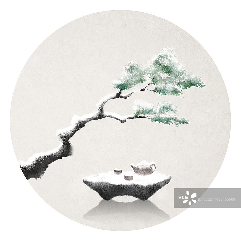 冬天松树茶雪插画图片素材