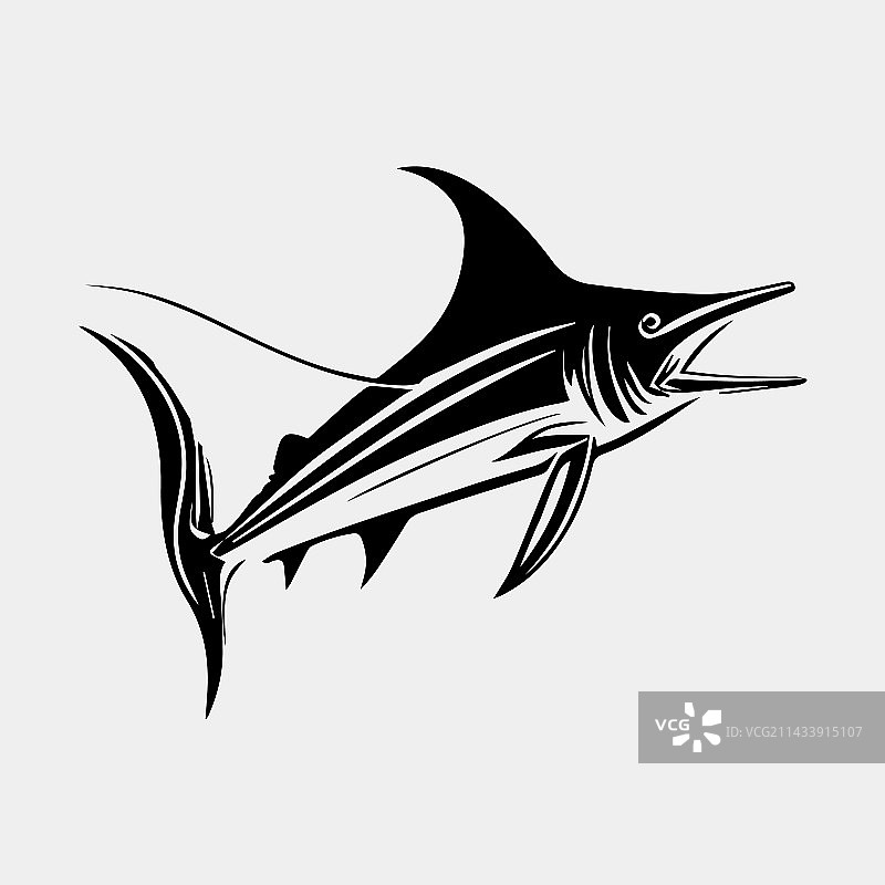 黑马林鱼捕鱼标志孤立图片素材