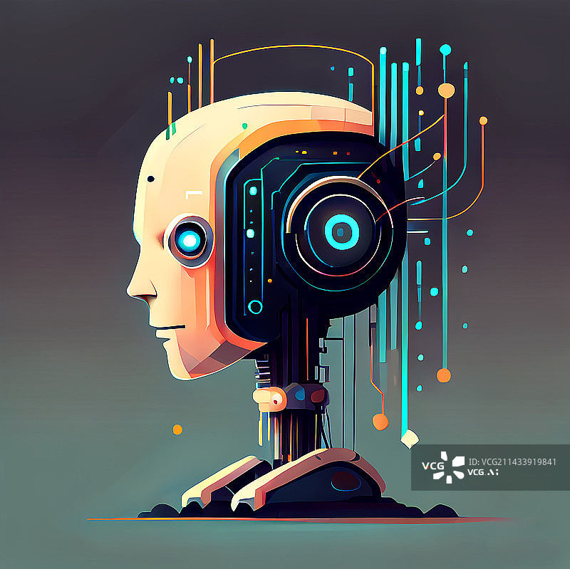 【AI数字艺术】智能机器人互联网大数据科技丙烯质感插画图片素材