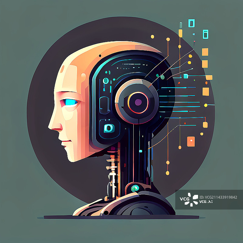 【AI数字艺术】智能机器人互联网大数据科技丙烯质感插画图片素材