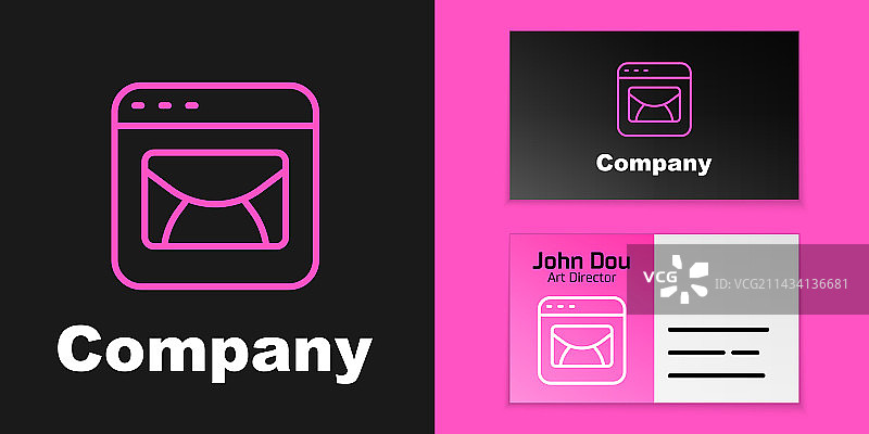 粉红色线邮件和电子邮件图标隔离在黑色图片素材