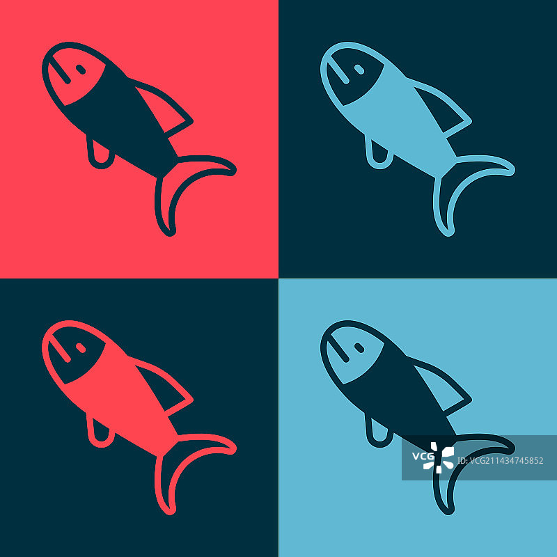 波普艺术鱼图标孤立的彩色背景图片素材