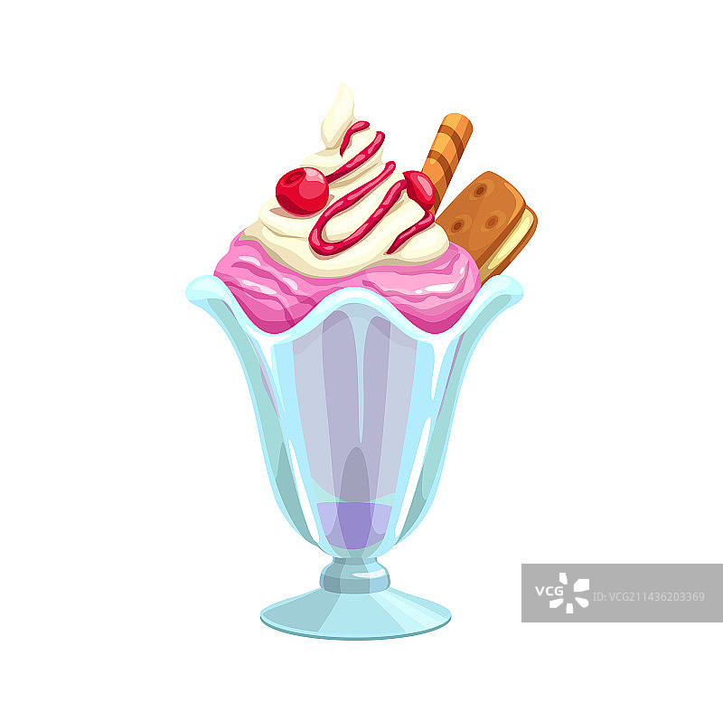 卡通冰淇淋草莓圣代在玻璃杯图片素材