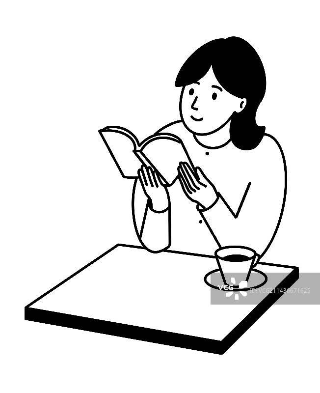 一个边喝咖啡边看书的女人图片素材