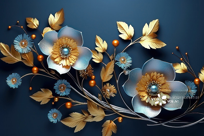 【AI数字艺术】金属质感的花朵图片素材