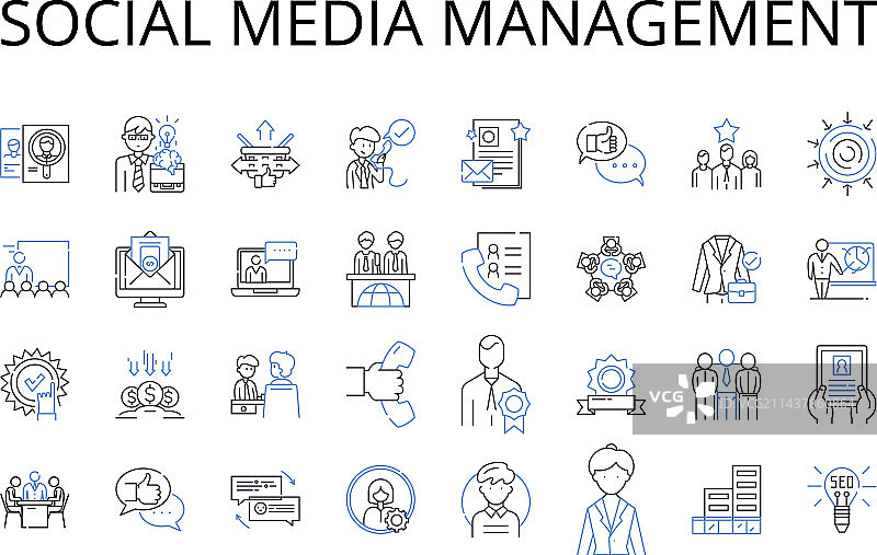 社交媒体管理线图标集合图片素材