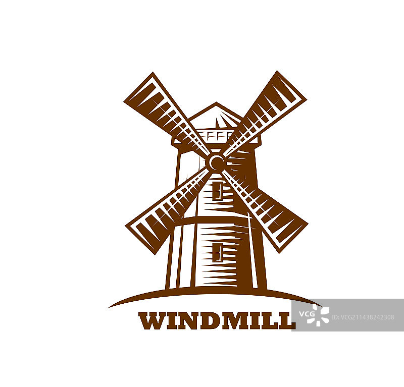 风车徽面粉制作手绘图标图片素材