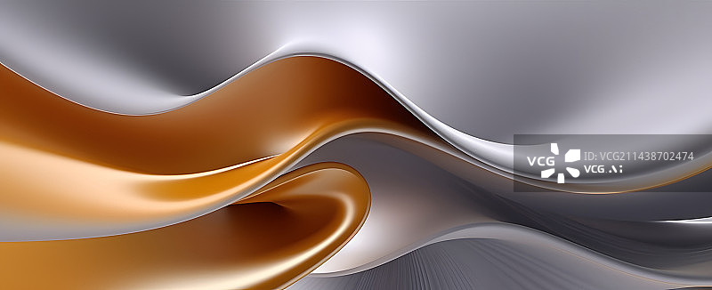 【AI数字艺术】现代彩色流动海报。灰金背景的波浪液体形状。图片素材