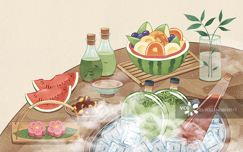 夏天节气节日围炉冰茶插画图片素材