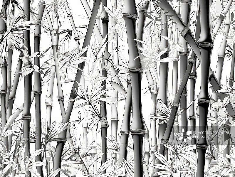 【AI数字艺术】竹子竹林梅兰竹菊黑白线稿白描绘画图片素材