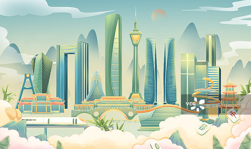 国潮风成都城市建筑风景插画图片素材