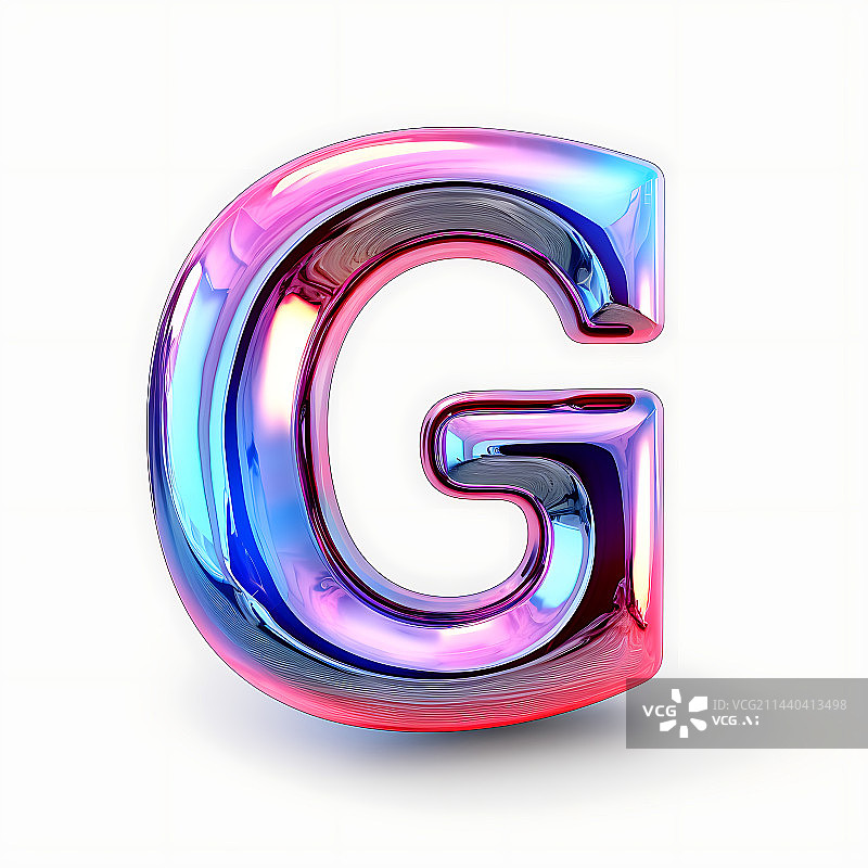 【AI数字艺术】大写字母G透明玻璃质感全息色彩三维立体元素图片素材