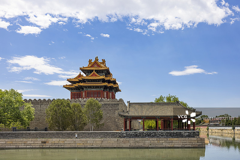 蓝天白云下的北京故宫角楼图片素材