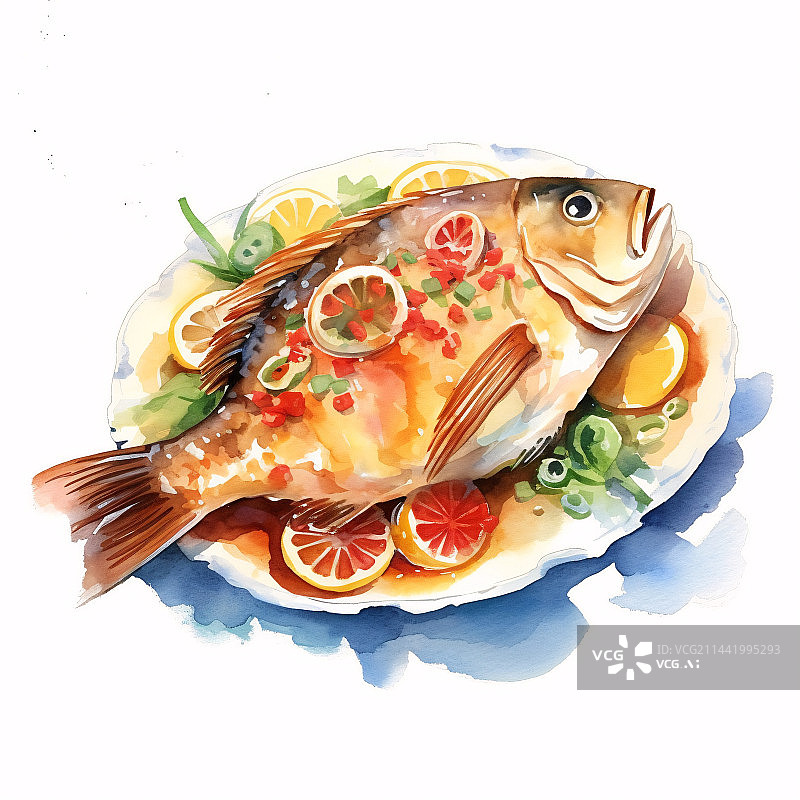 【AI数字艺术】中餐美食，健康食物热菜，西湖醋鱼，美食红烧鲢鱼图片素材