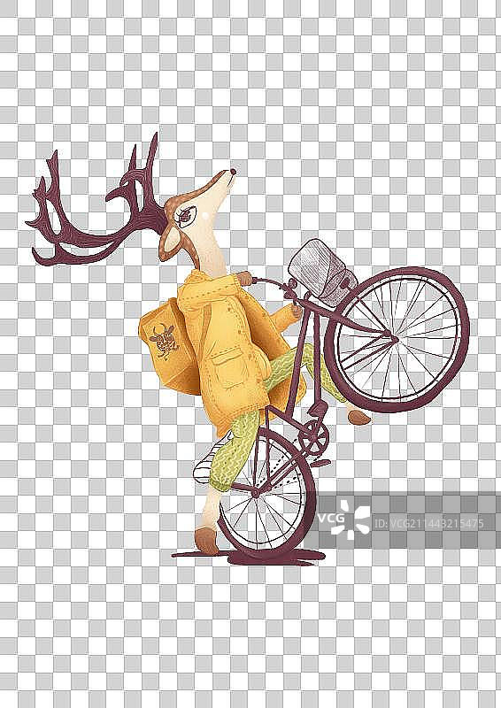 着急送外卖的鹿先生 插画 鹿头 骑自行车 插画拟人图片素材