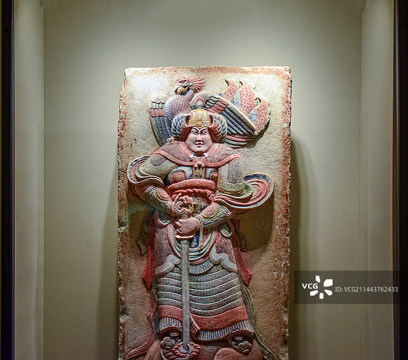 国家博物馆彩绘浮雕武士石刻图片素材