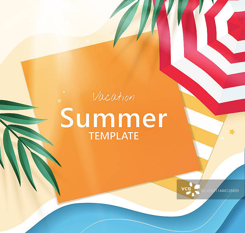 夏日阳光明媚的海边度假顶视图广告模板图片素材