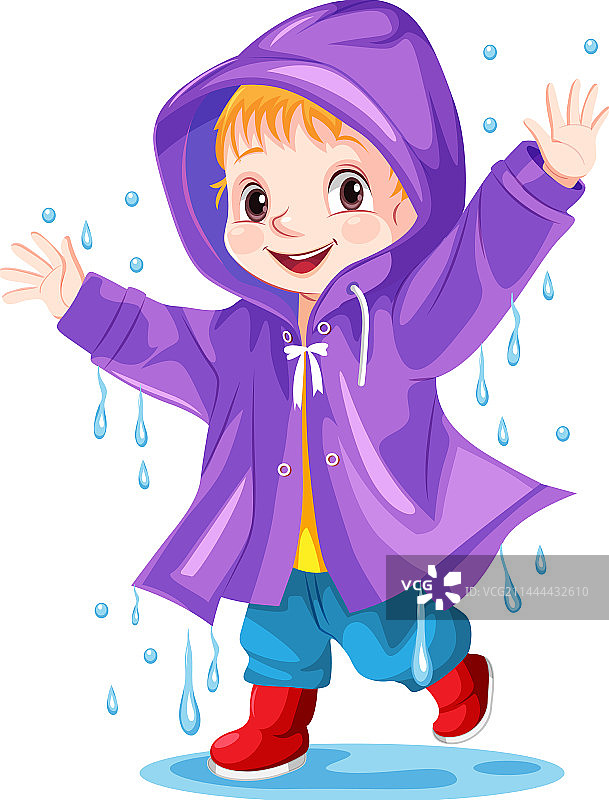 穿着雨衣的快乐男孩图片素材