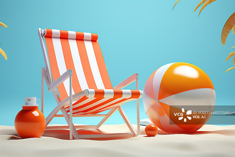 【AI数字艺术】沙滩上的躺椅图片素材
