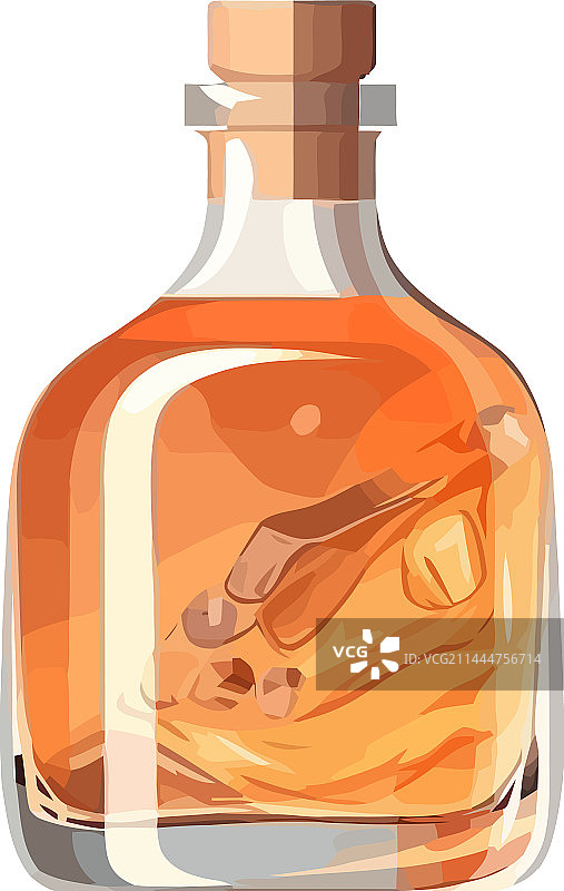 透明玻璃瓶容纳新鲜的威士忌饮料图片素材