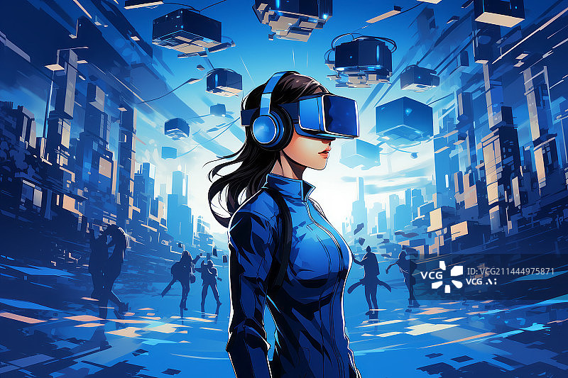 【AI数字艺术】虚拟现实蓝色科技背景图片素材